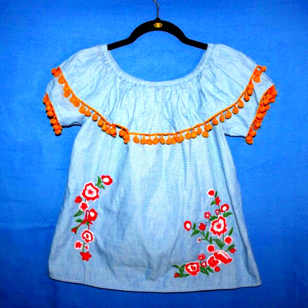 crown & ivy Blue Blouse with Orange Accents